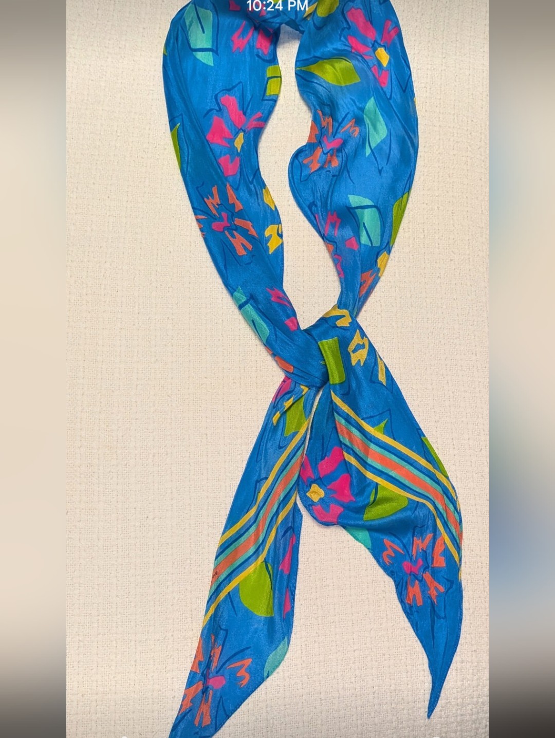 Liz Claiborne Vintage Japanese Silk Scarf 100 Silk Bright Abstract Floral Blue